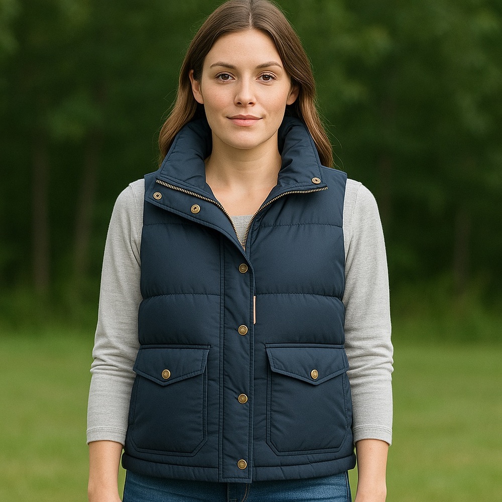 J. Crew Down Filled Quilted Blue Puffer Vest with High Collar | Size Large P - Picture 3 of 11